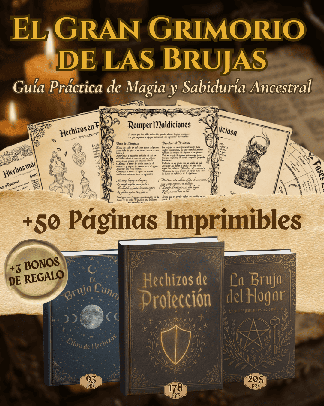 El Gran Grimorio de Las Brujas 📜 Guía Práctica de Magia y Sabiduría Ancestral 🕯️ + 4 Bonus de Regalo 🎁